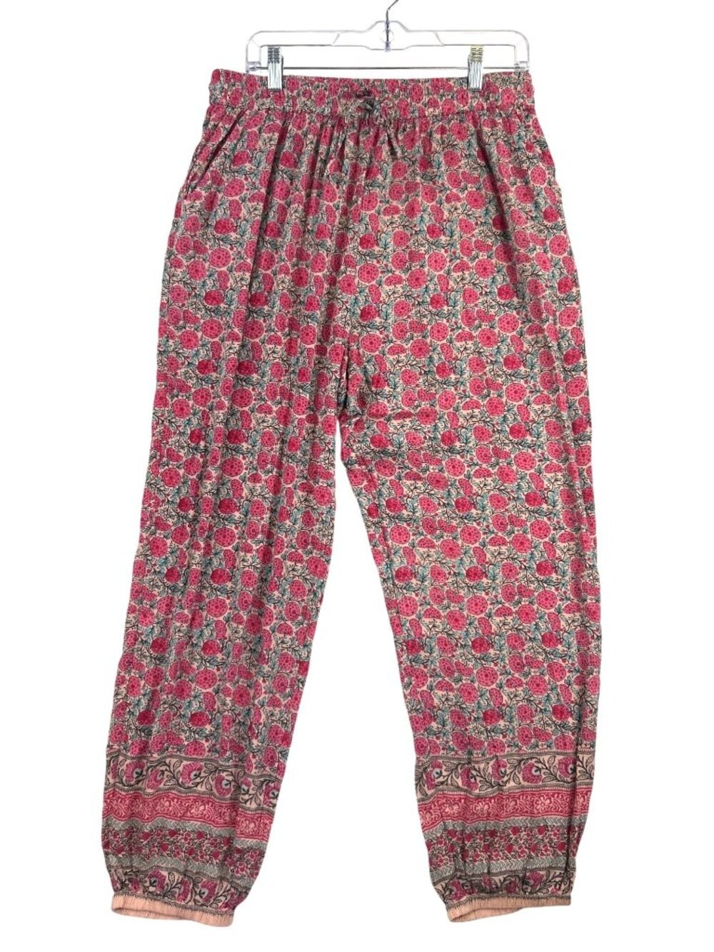 Natural Life Womens XL Pink Floral Rayon Boho Lounge Pants Elastic Waist Relaxed